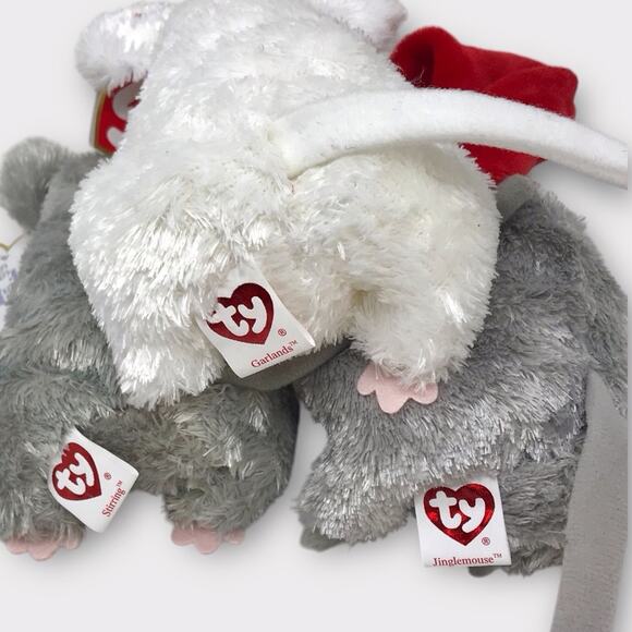 Ty 3 SET Christmas Mice Beanie Babies Jinglemouse Garlands & Stirring Holiday - Picture 8 of 9